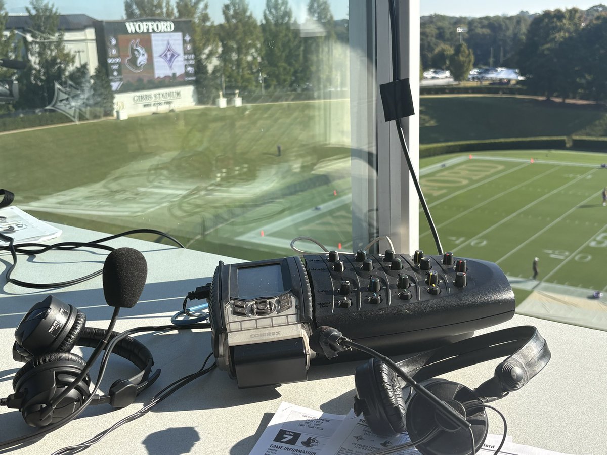 DanScottShow's tweet photo. Today's #ViewFromTheBooth: Set up and ready to go from Gibbs Stadium in Spartanburg. @PaladinFootball at Wofford. Pregame 10:30 am, kick at Noon. Listen via @TheFanUpstate. https://t.co/jRgSIHis0g