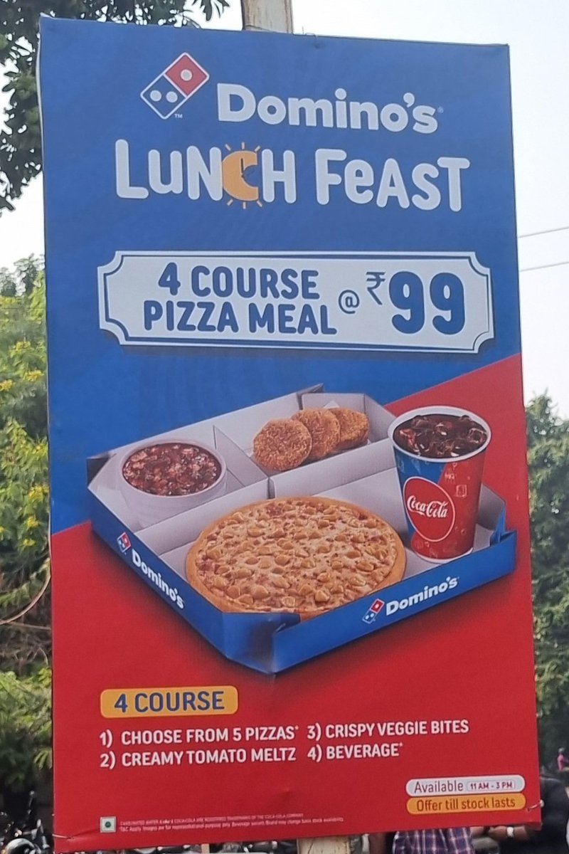 ManmathUpadhyay's tweet image. When I have seen this offer of domino&apos;s I reached outlet &amp;amp; asked for this Lunch Feast combo within the timeline given but no staff at the desk for next 20 mins and when they appeared they denied to provide this combo .
Kindly remove the offers.
@dominos @dominos_india