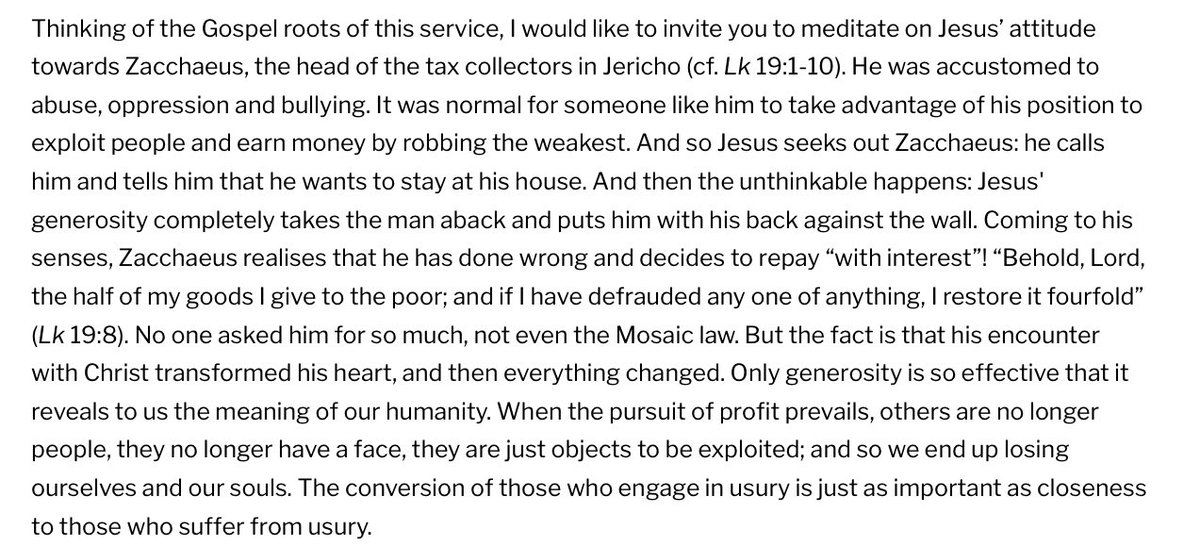 Pope Leo to the National Anti-usury Council. The conversion of those who engage in usury is just as important as closeness to the victims.