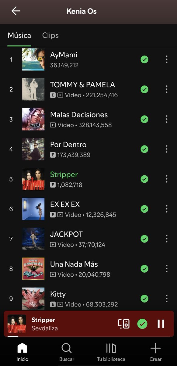 "Stripper" supera a "Jackpot" y a "Ex Ex Ex" y se convierte en la 5ta canción más popular de @KeniaOS en Spotify.