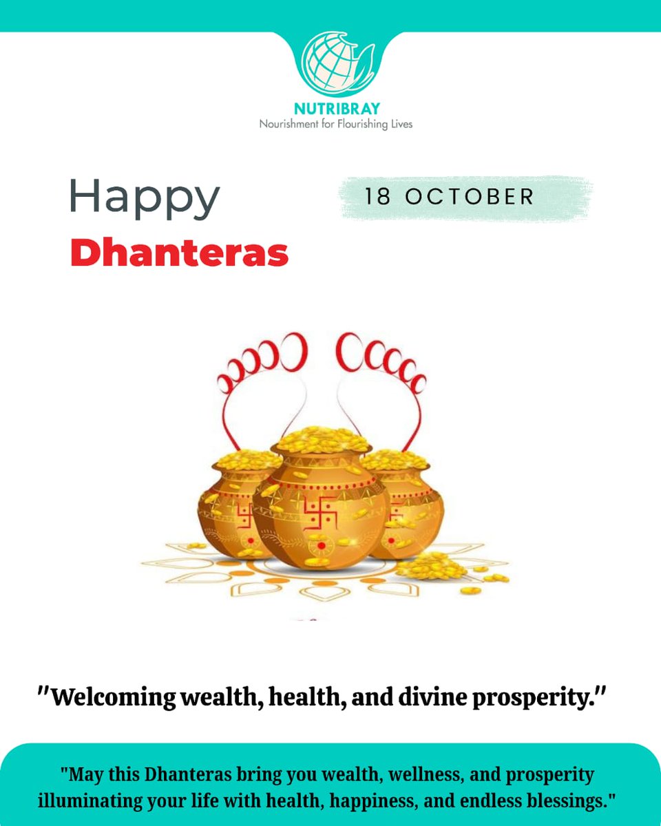 This Dhanteras, may your life be filled with prosperity, good health and positivity
Let’s celebrate the season by investing in what truly matters well being and happiness
#Dhanteras #WellnessFirst #HealthyFuture #FestivalOfProsperity #PositiveGrowth #HealthAndHappiness #nutribray