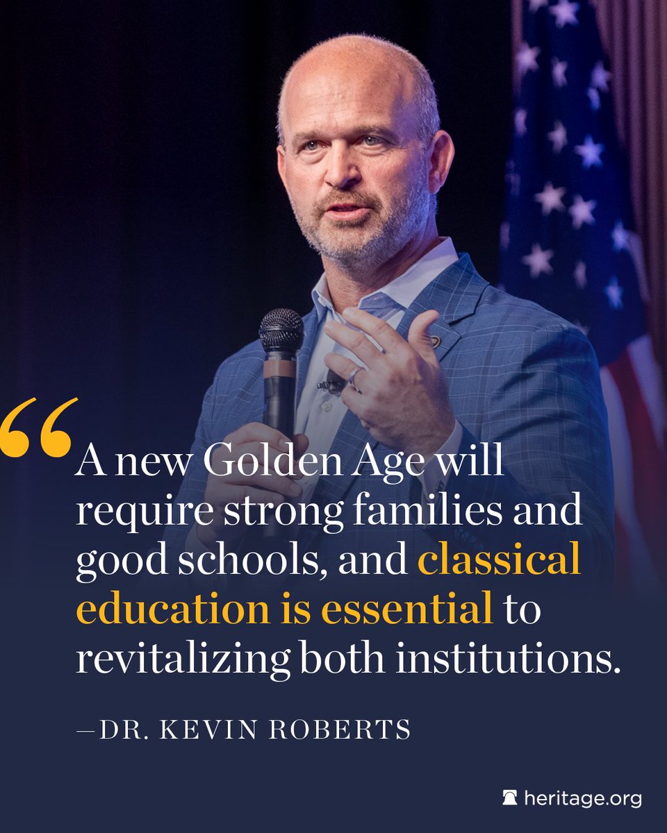 Heritage's tweet image. The family and education are building blocks of our society.
Read Heritage President @KevinRobertsTX full piece on the importance of classical education in @ModAgeJournal. 👉 modernagejournal.com/kevin-roberts-…