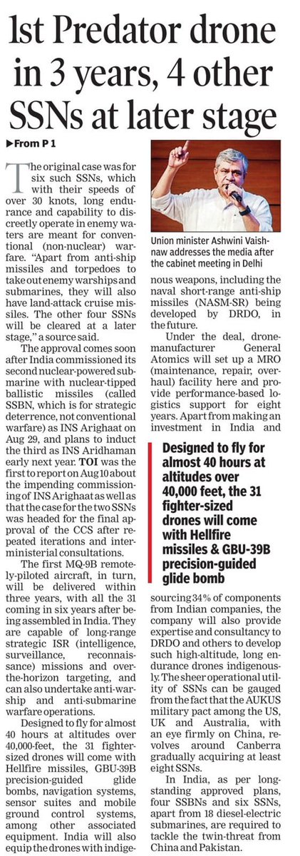 IamRajat_Pandit's tweet photo. #BlastFromThePast When in 2015, I broke the story (left) of the CCS quietly reworking the 30-year submarine building plan to include 6 nuclear attack subs (#SSNs). Then, in Oct last year, actual construction of 2 SSNs was finally cleared (right). (#SSBNs project is separate). https://t.co/nBOeTiOj9F