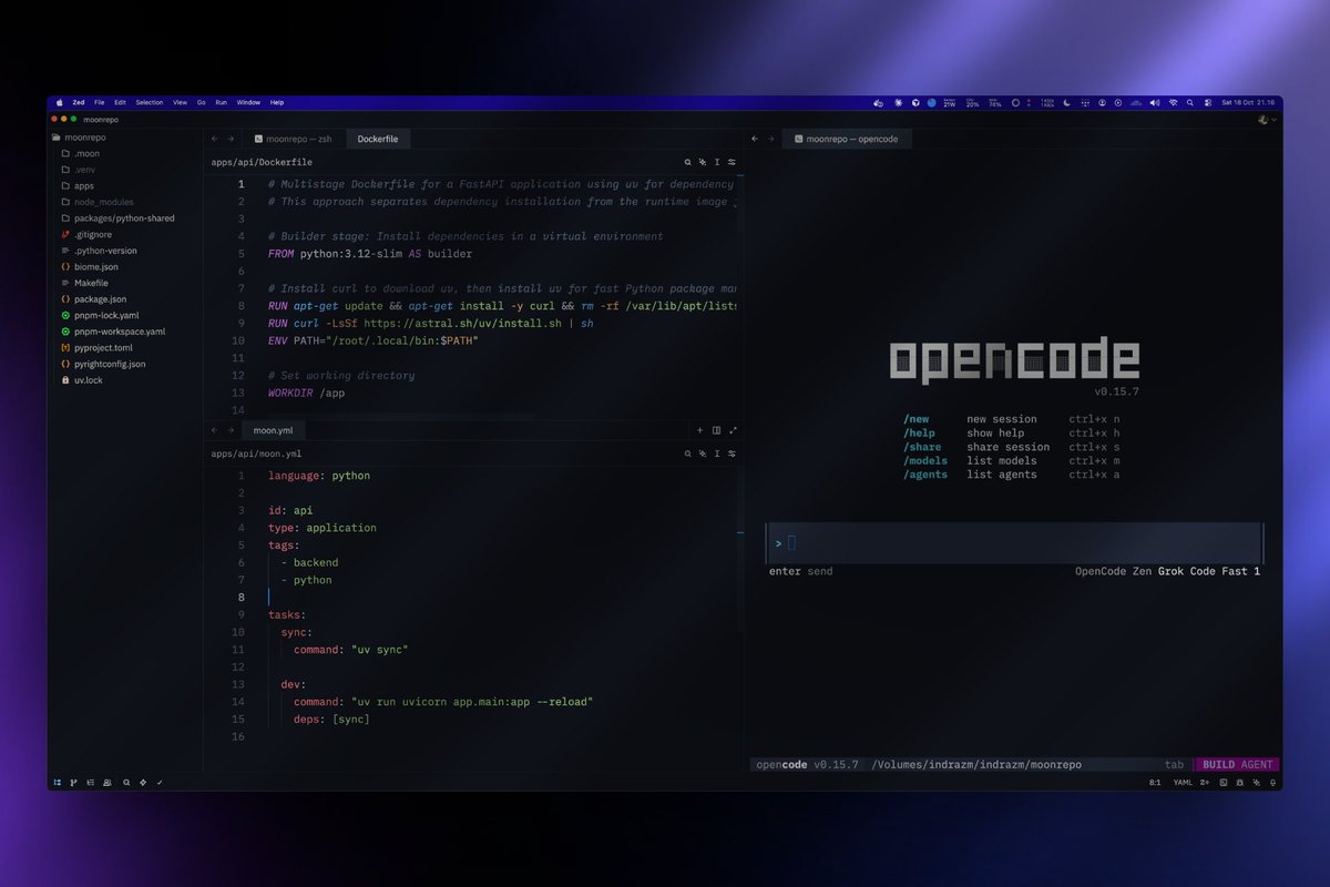 indrazulfi's tweet image. Isn't this beautiful ?
Love this @zeddotdev and @opencode so much! 💖