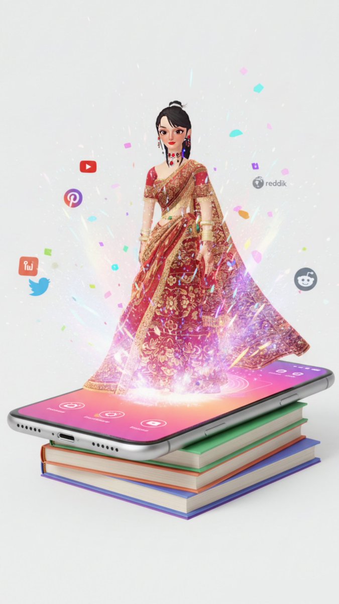 MdAkmalAzmi's tweet image. Embrace elegance with ACU! 🌟 This 3D art blends tradition &amp;amp; tech as a lehenga beauty rises from a phone. Like, comment your fave app, &amp;amp; share! #ACU #DigitalArt #TraditionMeetsTech