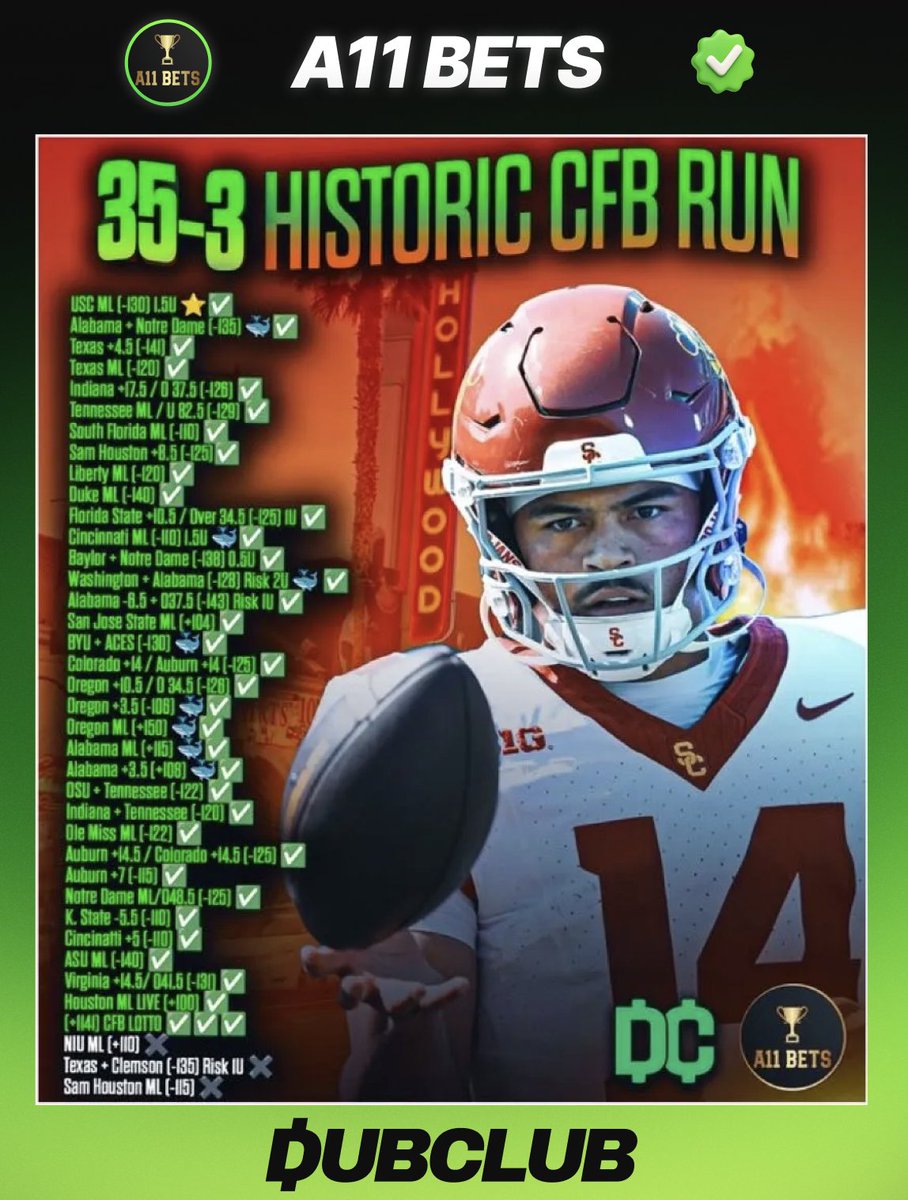 College football has been a money printing machine for <a href="/A11Bets/">A11 Bets</a> and there is no slowing down 🔥

Get 80% VIP here: dubclub.win/r/p/pri-vxux5/…