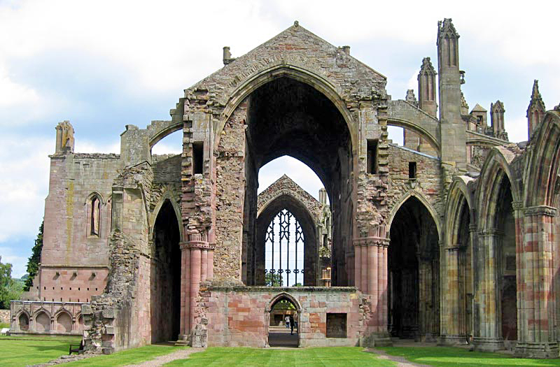 Melrose Abbey in Scotland, founded in the first half of the 12th century by king David I