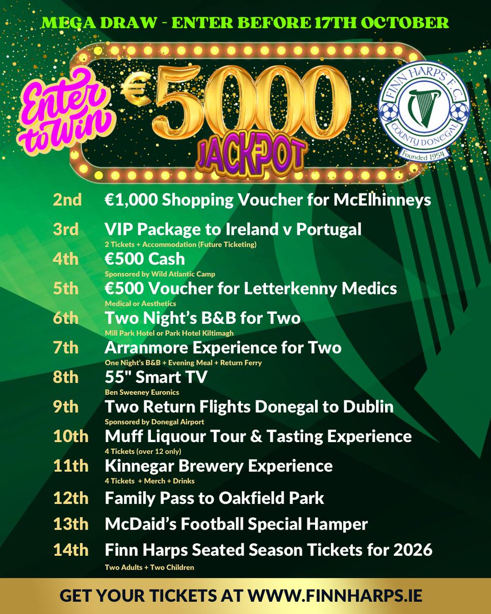 The club's annual draw took place after last night's game vs UCD. Congratulations to the winners and a massive thanks to everyone who supported the draw.

The list of winners can be found here: finnharps.ie/annual-draw-20…
