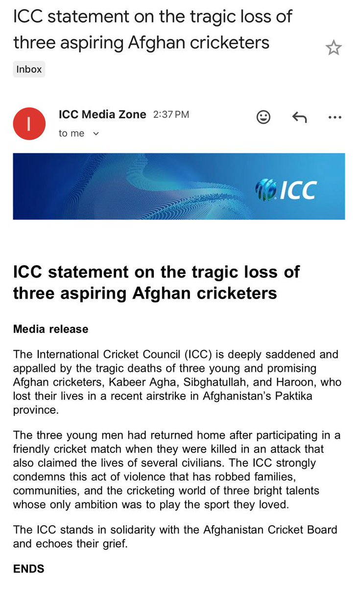 FarhanKVirk's tweet photo. Just a month ago, a blast by Afghan Taliban sponsored Khawarij hit Bajaur Cricket Ground 1 dead, several injured. Even Indian media covered it. 

@ICC stayed silent.

Now Taliban regime spreads fake news, changing “8 cricketers” to “3” in a province with no cricket clubs

ICC should not be an Indian pawn