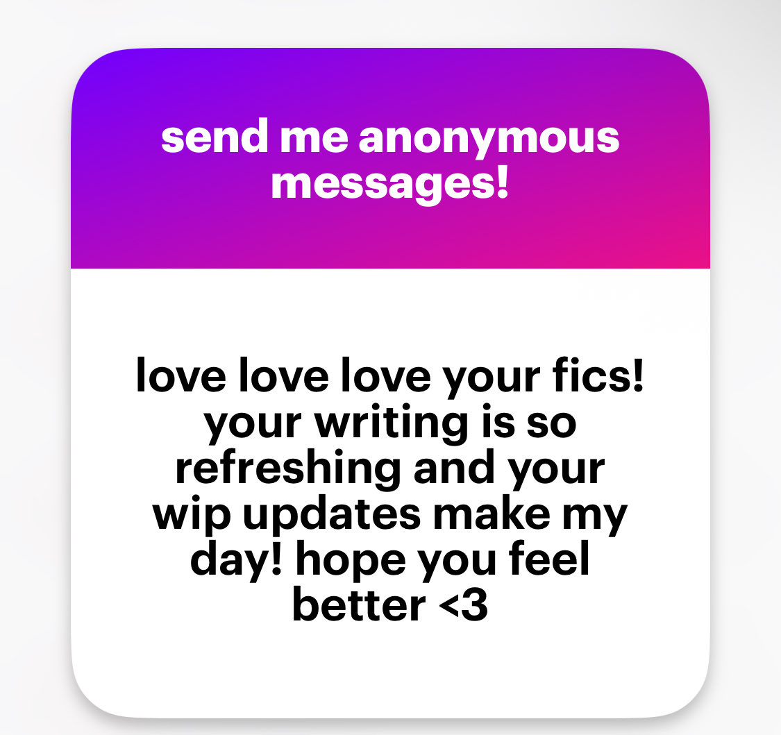 Ah thank you so much! Definitely feeling physically better today but still a little socially burnt out but have to go do things outside