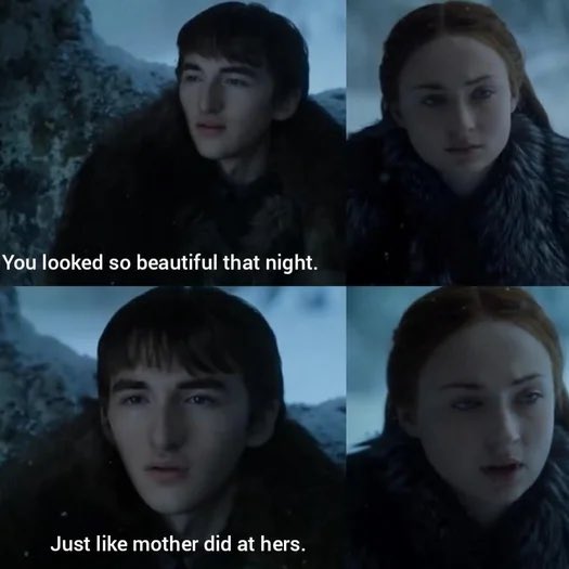 targbin's tweet image. saying that nonsensical ending and important characters being sidelined cuz D&amp;amp;D were focusing on core five is so😭Jon-queenslayer and a bum,Dany-mad queen that was being put down by her lover,Arya-northern Columbus,Bran-soulless fortune teller and Tyrion-slavers empathiser😍