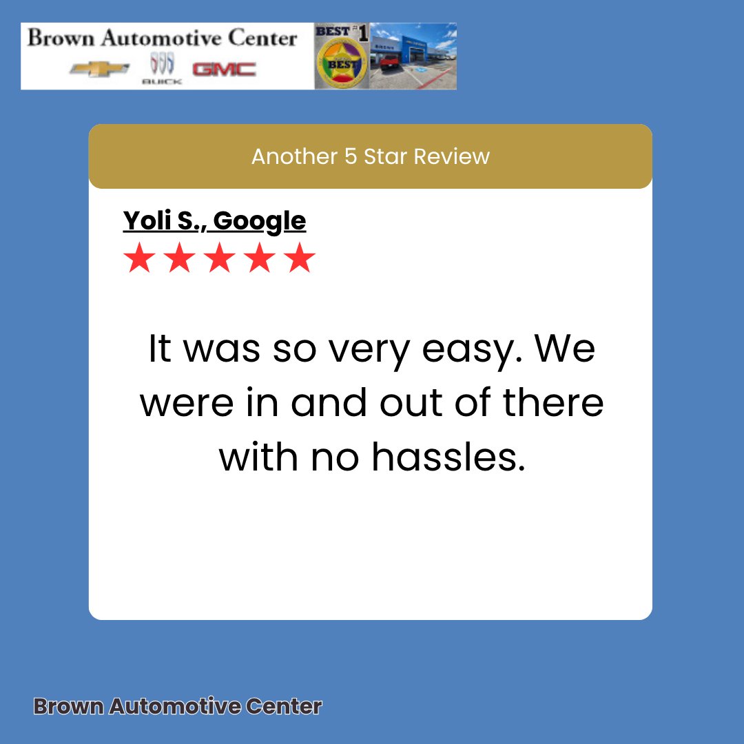 BrownAutoCenter's tweet photo. Yoli, we are glad to hear your visit was smooth and hassle free. Our team strives to provide quick and easy service for every guest, and it is great to know your experience reflected that. We hope to assist you again soon. https://t.co/ZgAdQGE1VO