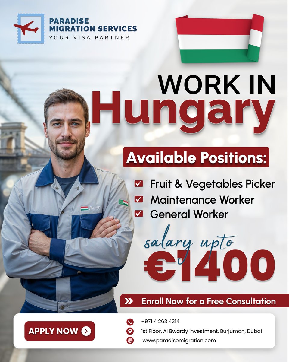 ClientsReviews_'s tweet image. 🇭🇺 Work &amp;amp; Live in Hungary!
Hiring General &amp;amp; Maintenance Workers + Fruit Pickers.
Free accommodation, visa support &amp;amp; fast process!
DM Paradise Migration today. ✈️
#WorkInHungary #ParadiseMigration #VisaSupport