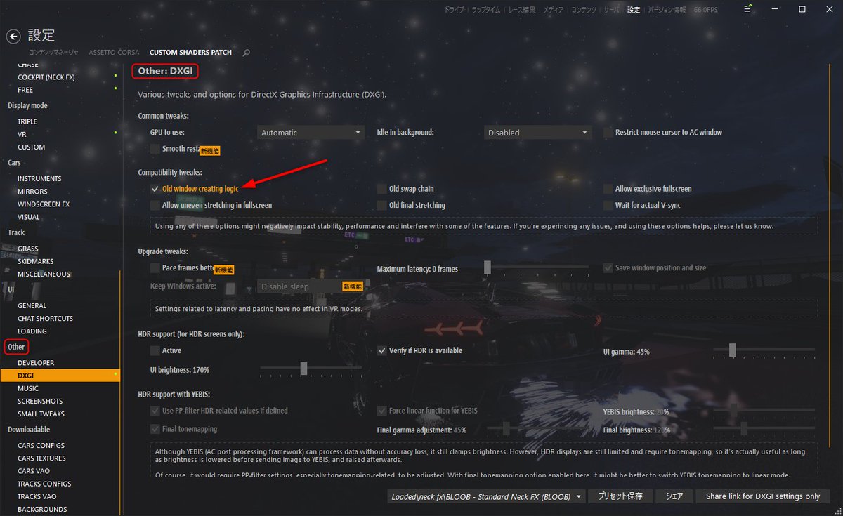 game0202002's tweet image. 新しいCSPアプデ「0.3.0-preview110」でトリプルモニターの環境の人がトリプルにならない現象の解決法です。
画像の矢印のところをチェックしてみてください。
これで解決できると思います。
#assettocorsa #CSP