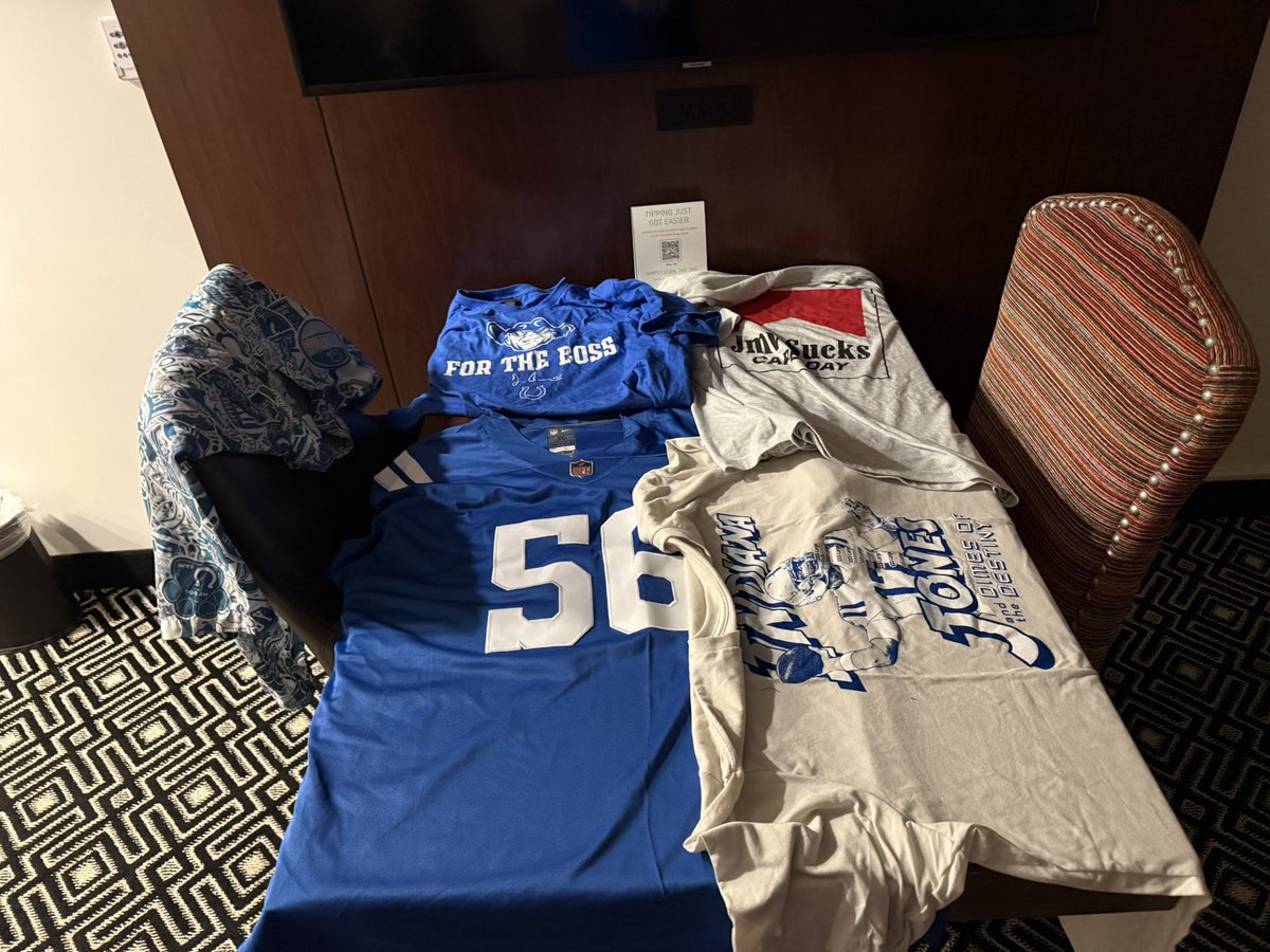 Brought a non-Colts fan with us to the Colts’s trip and put this out and told him to pick one for the tour today and game day!  <a href="/JMV1070/">JMV</a> <a href="/TheShopIndy/">The Shop</a> #jmvsux #ForTheShoe