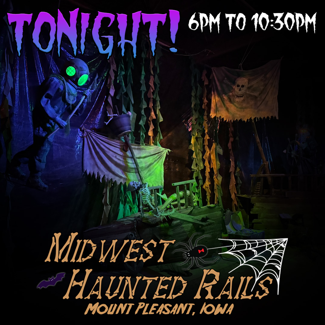 ☠️ Set sail for scares TONIGHT at Midwest Haunted Rails! Open 6–10:30 PM — $20 wristbands for unlimited rides. Kids 4 &amp; under ride free!
👉 midwesthauntedrails.com
