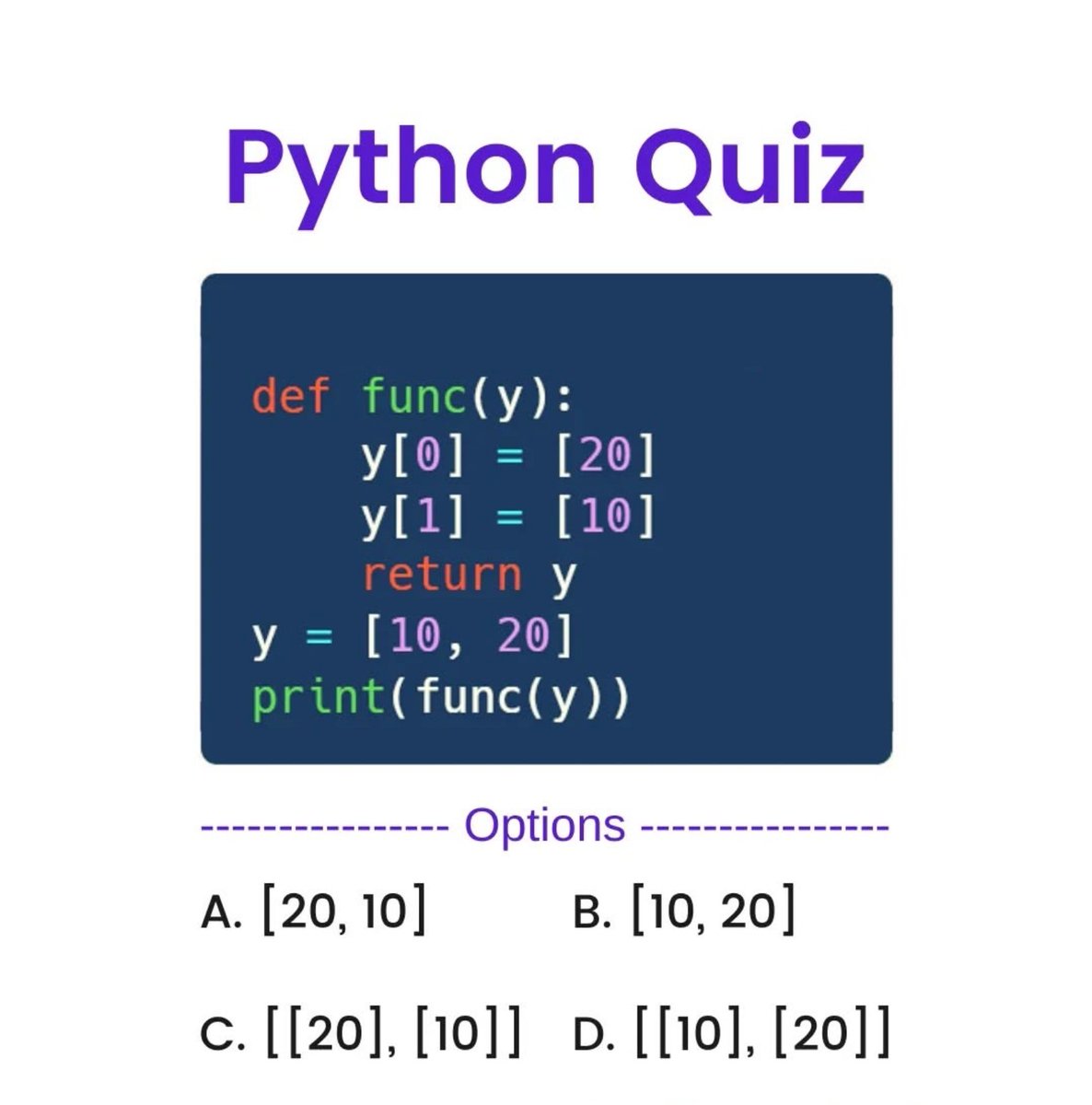 Python_Dv's tweet image. Python Question / Quiz;
What is the output of the following Python code, and why? 🤔🚀 Comment your answers below! 👇
#python #programming #developer #programmer #coding #coder #softwaredeveloper #computerscience #webdev #webdeveloper #webdevelopment #pythonprogramming…