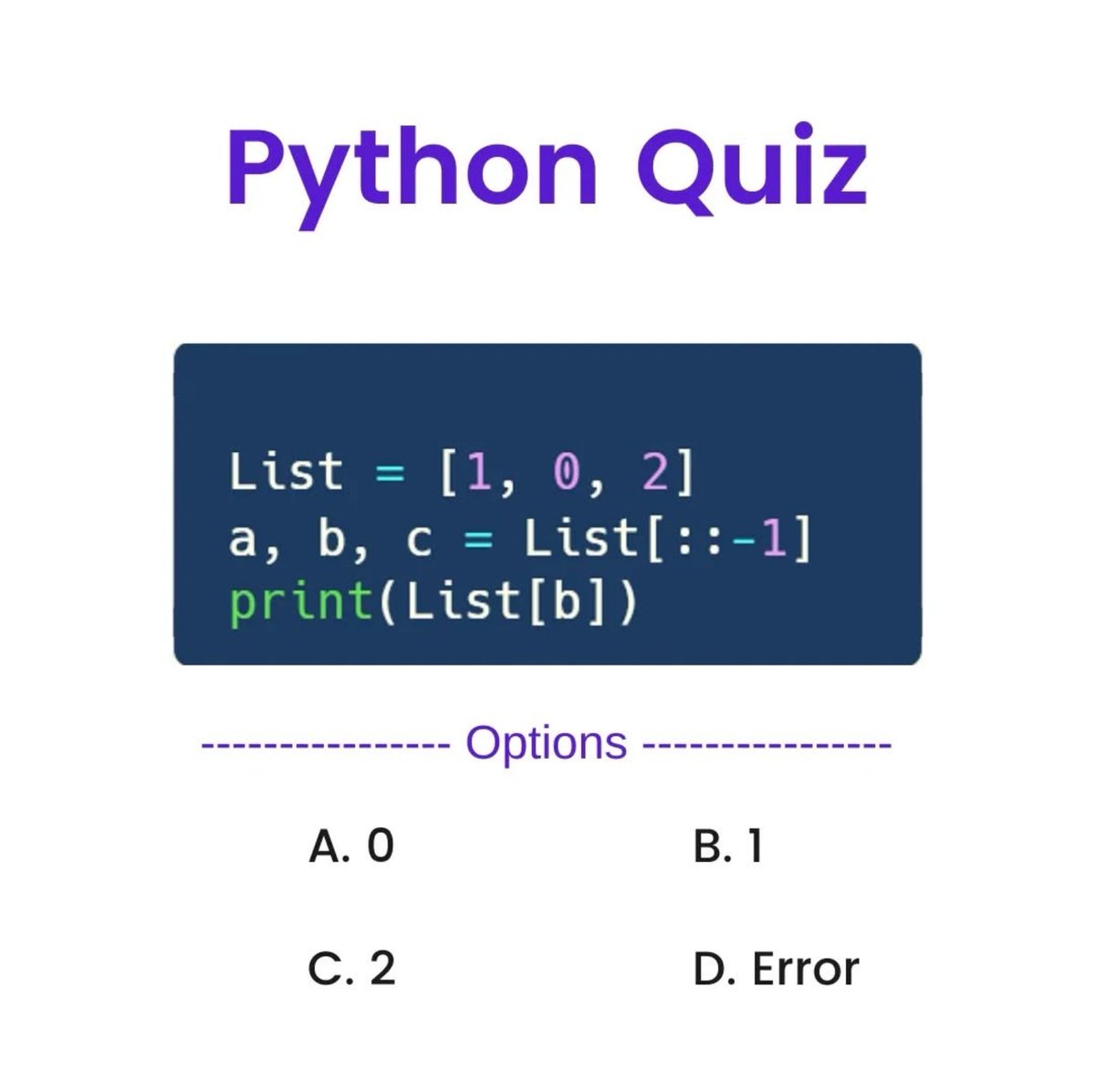 Python_Dv's tweet image. Python Question / Quiz;
What is the output of the following Python code, and why? 🤔🚀 Comment your answers below! 👇
#python #programming #developer #programmer #coding #coder #softwaredeveloper #computerscience #webdev #webdeveloper #webdevelopment #pythonprogramming…