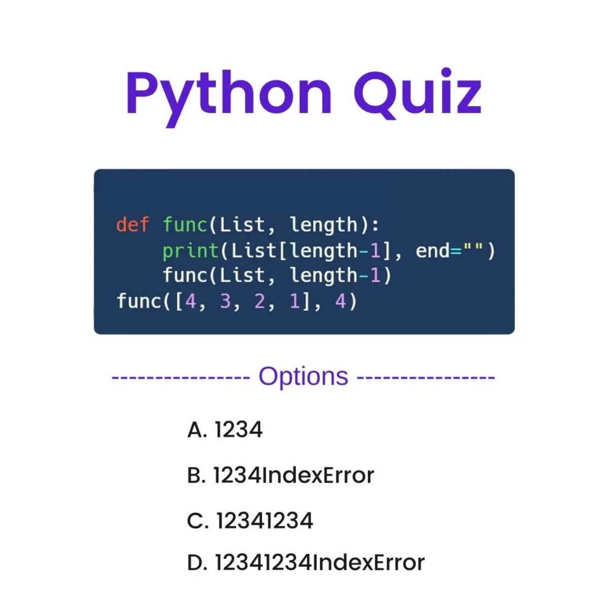 Python_Dv's tweet image. Python Question / Quiz;
What is the output of the following Python code, and why? 🤔🚀 Comment your answers below! 👇
#python #programming #developer #programmer #coding #coder #softwaredeveloper #computerscience #webdev #webdeveloper #webdevelopment #pythonprogramming…