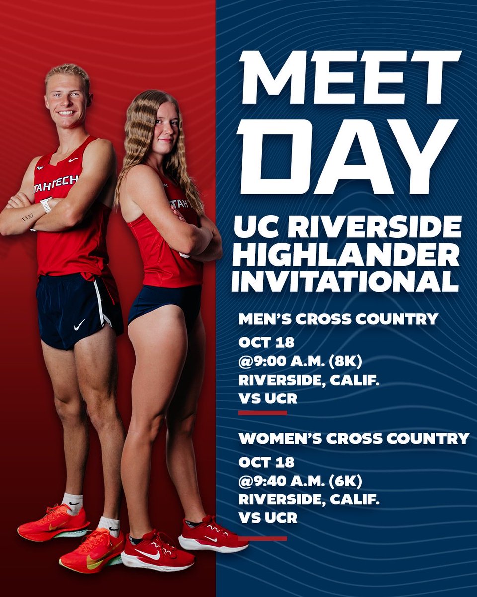 MEET DAY‼️

🆚 UC Riverside Highlander Invitational
📍 Riverside, Calif.
📊 shorturl.at/VZ7iC

#UtahTechBlazers 🦬 | #WACxc