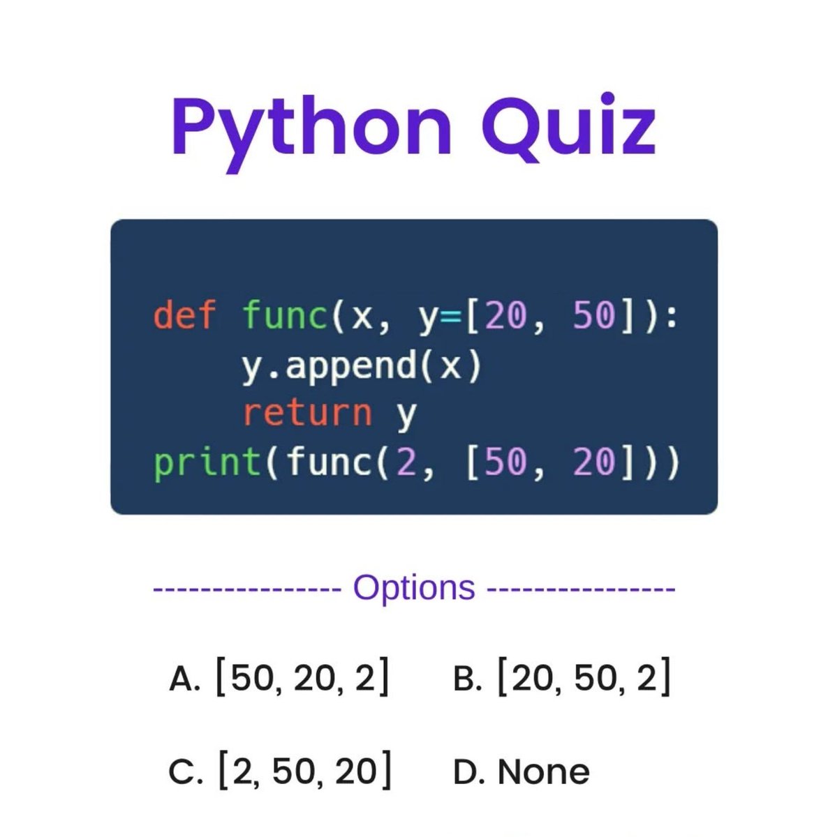 Python_Dv's tweet image. Python Question / Quiz;
What is the output of the following Python code, and why? 🤔🚀 Comment your answers below! 👇
#python #programming #developer #programmer #coding #coder #softwaredeveloper #computerscience #webdev #webdeveloper #webdevelopment #pythonprogramming…