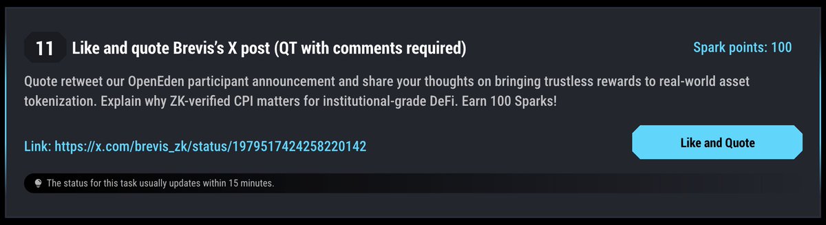 The Like and quote link for the 11th task on the official website is invalid. 🤣 <a href="/brevis_zk/">Brevis</a>