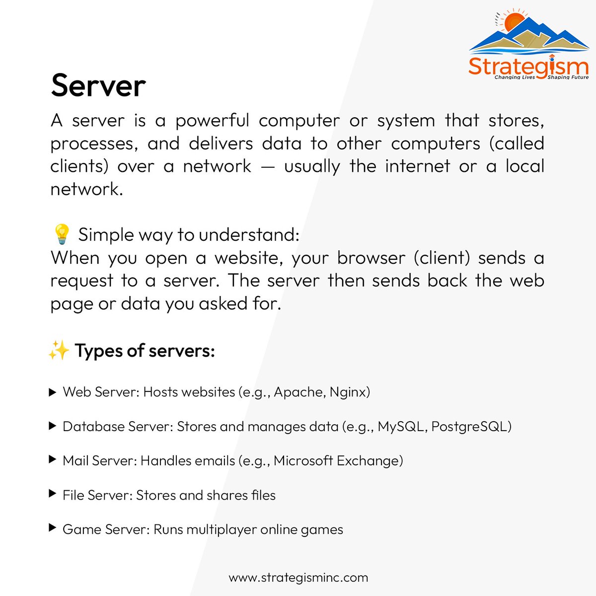 strategisminc's tweet image. Behind every website, app, and email — there’s a server doing the hard work! 💻
From hosting your favorite sites to managing databases, servers keep the digital world alive. 🌍

:
#ServerPower #Technology #WebTech #DataCenter #ITInfrastructure #Networking #WebDeveloper #DrSam