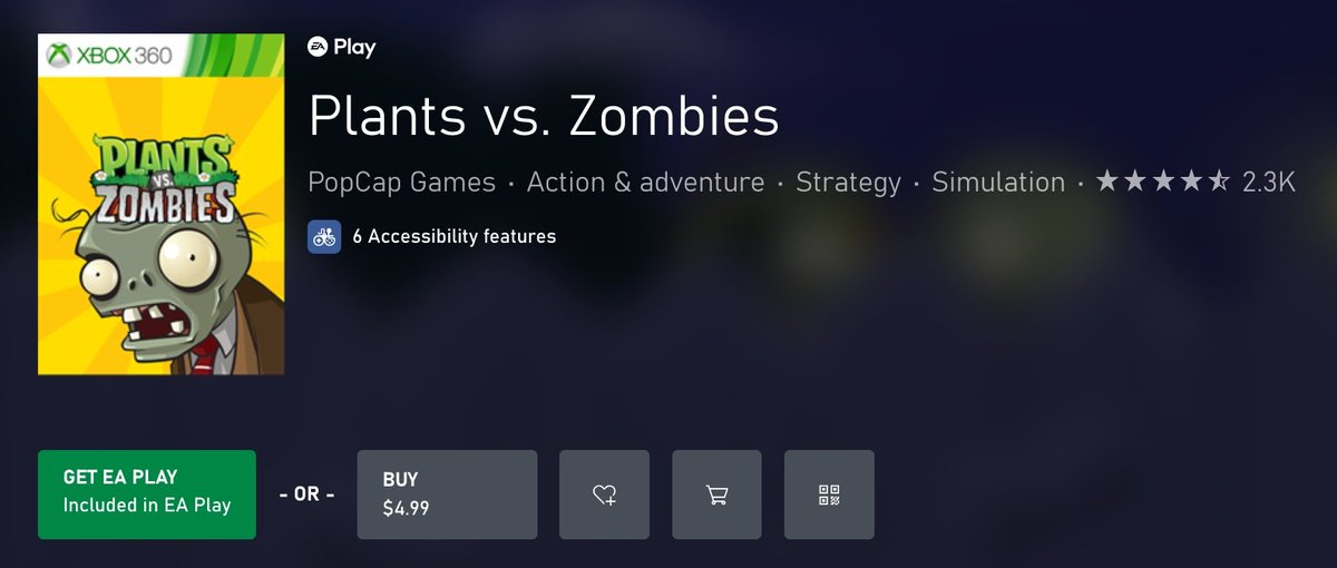 Reminder: the original Plants vs. Zombies is still available on the Xbox store: xbox.com/en-us/games/st…

Get it in case EA decides to delist it in the future.