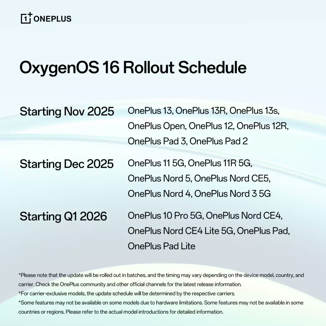 suneelkumar__'s tweet image. Official Oneplus Oxygen OS 16 Release dates. 

#oos16 #OnePlus15 #OnePlusCommunity