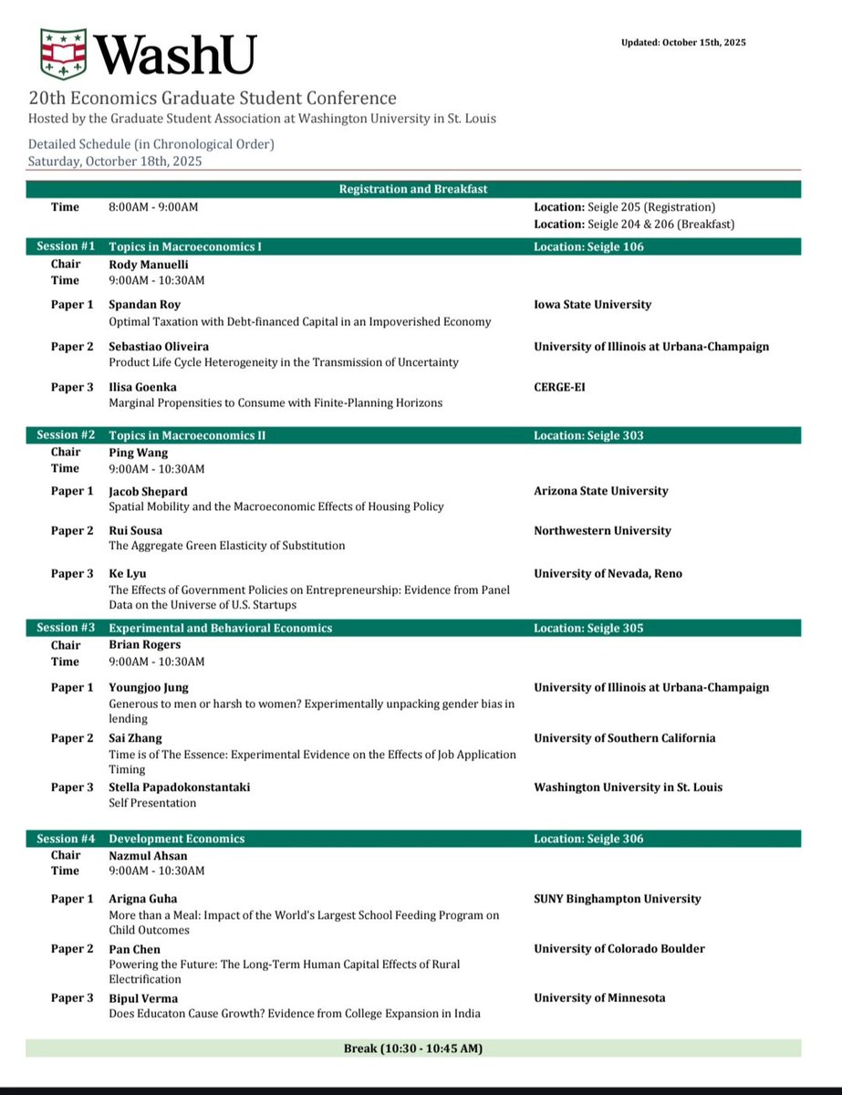 egsc_wustl's tweet photo. The 20th Economics Graduate Students Conference is on! 🎉 Here you can find the schedule for the day https://t.co/l7egbUo2Lk