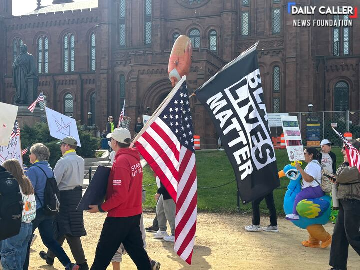 DailyCaller's tweet image. HAPPENING NOW: BLM flags fly as No Kings protest marches to Capitol