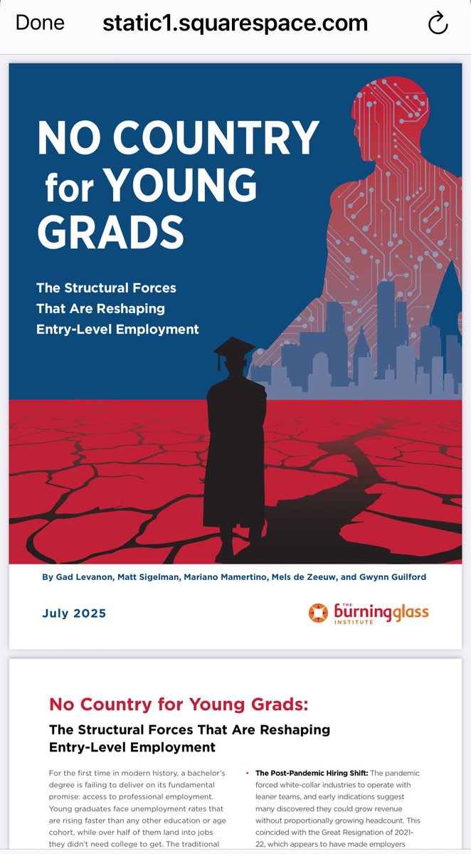 No Country for Young Grads.

They studied. They borrowed. They believed in the dream and got ghosted by the job market.

AI took the entry-level spots.
Foreign visa pipelines filled the rest.
Now half of America’s new grads are in jobs that don’t even need a degree.

We didn’t