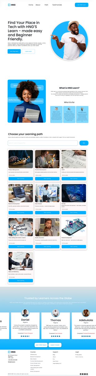 HNG Task Stage 0
A landing page design showcasing the HNG Learn platform.