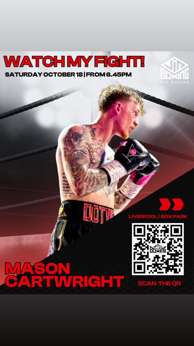 vipboxing's tweet image. 🔥 Watch My Fight! 🔥

Mason Cartwright headlines tonight at Liverpool Box Park 🥊

🎥 Stream live from 6:45 PM
👉 youtube.com/live/yldi9GI_A…

#MasonCartwright #VIPBoxing #FightNight #LiverpoolBoxPark #TeamVIP #ProBoxing