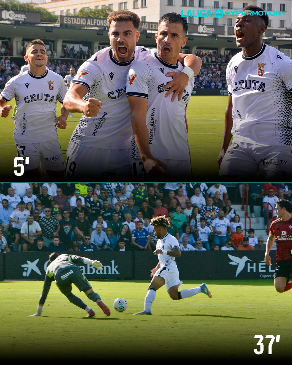 LaLiga2's tweet photo. 🔥 ¡Una primera parte espectacular del @ADCeuta_FC!

#LALIGAHYPERMOTION | #ADCeutaFCMirandés https://t.co/dApD23ZbNS