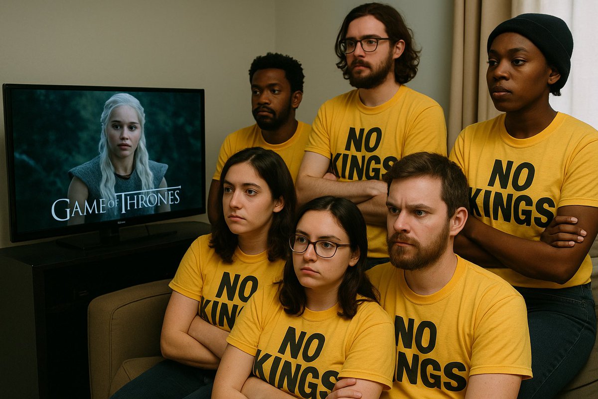 Colugo1977's tweet photo. @Commonsensepre2 @krassenstein They will protest No Kings and then go home and binge watch Game of Thrones and The Crown. https://t.co/RIeSaFDIbs