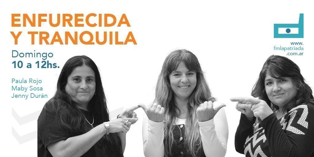 AHORA 🔥 #EnfurecidaYTranquila encendió el aire, porque la cultura es una forma de expresión política

🎙️ De 10 a 12, los domingos se piensan con Paula Rojo (<a href="/paured__/">Paula Rojo</a>), Mabi Sosa (<a href="/MabyGiran/">MabyGiran ⭐⭐⭐</a>) y Jenny Durán (@jennywduran)

Un programa de <a href="/PACOURONDO/">AGENCIA PACO URONDO</a>, en youtube.com/@FMLAPATRIADA 🎧