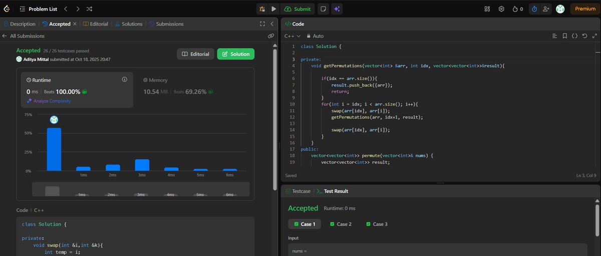 Aditya_Mittal_'s tweet image. Day - 63 of #100DaysOfCode solved:  
Problem: 46. Permutations on #leetcode