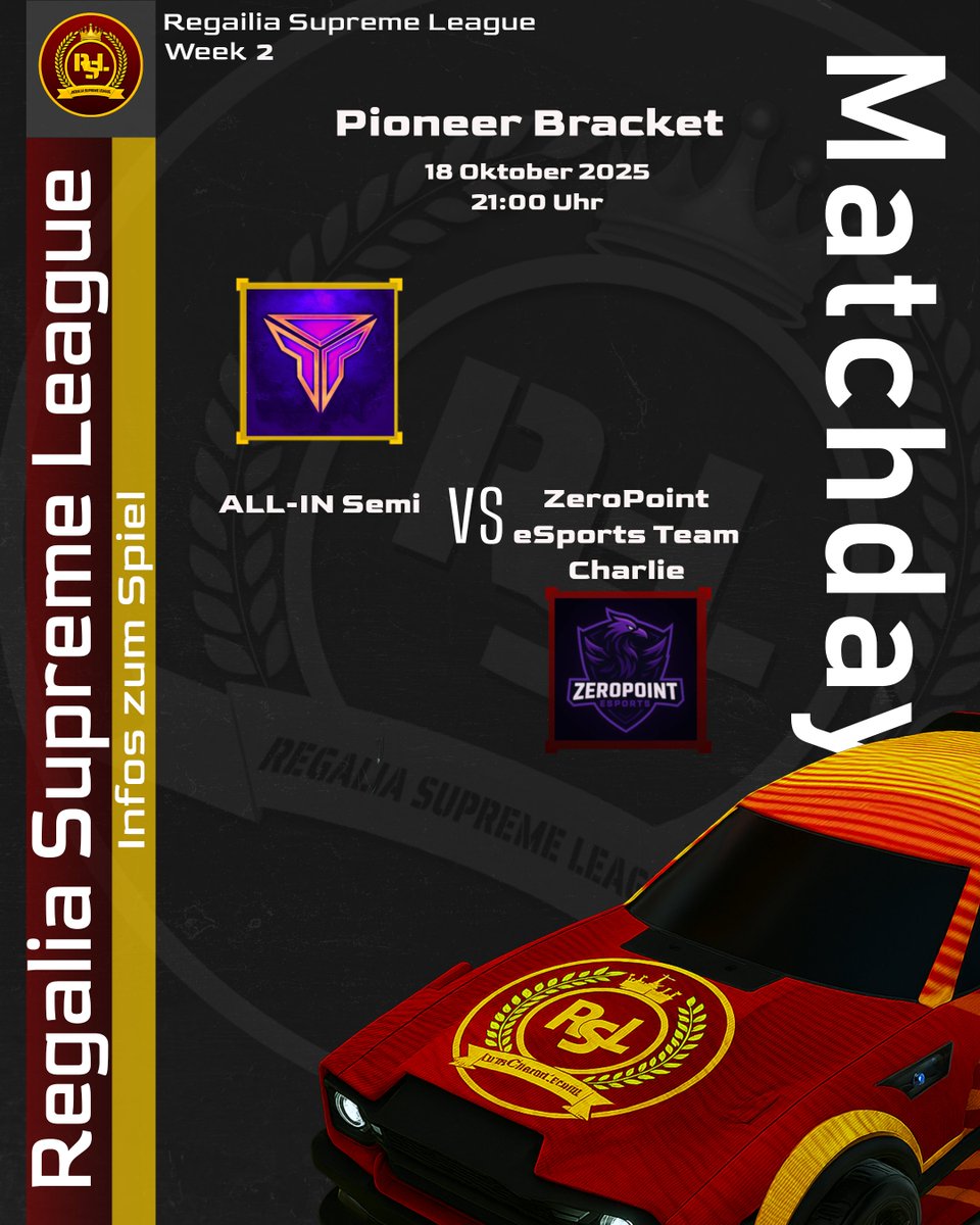 RSLRocketLeague's tweet photo. Und das zweite Spiel des Abends steht an. Die Jungs von ALL-IN Semi stellen sich heute ihrem Herausfordere von ZeroPoint eSports. Wird Team Charlie den Sieg nach hause bringen? Schaut es euch an auf unserem RSL Twitch. Gecastet von Kuro auf englisch. https://t.co/ngOSmh09kq