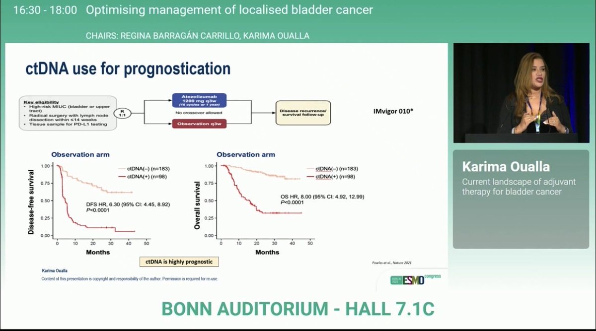 neerajaiims's tweet image. Terrific talk by @karima_oualla at #ESMO25 on adjuvant Rx of #BladderCancer 👉discussing the role of CTDA testing to risk stratify patients &amp;amp; identify pts at highest risk of relapse👉most likely to benefit from adjuvant Rx @OncoAlert @urotoday @IBCG_BladderCA