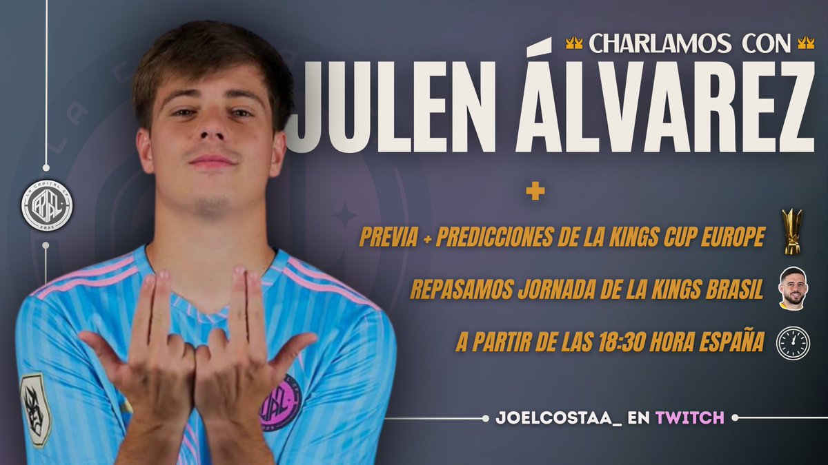 ⏰️ Mañana vuelve la 𝐊𝐈𝐍𝐆𝐒 𝐋𝐄𝐀𝐆𝐔𝐄 🇪🇸 

Hacemos predicciones de la Kings Cup + Jornada 1, hablamos de los partidos de Brasil...

Luego se pasará a charlar Julen Álvarez, jugador de <a href="/LaCapitalCF/">La Capital CF</a> 🎩

#KingsLeague #QueensLeague
🟣 18:30h | twitch.tv/joelcostaa_