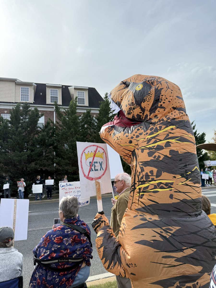 Jessica Ek, a No Kings protestor, is dressed as T. rex to bring joy to the demonstration and because she thinks President Donald Trump is tyrannical, Ek said.

She also confirmed it is quite hot in the $40 costume she bought on Amazon.