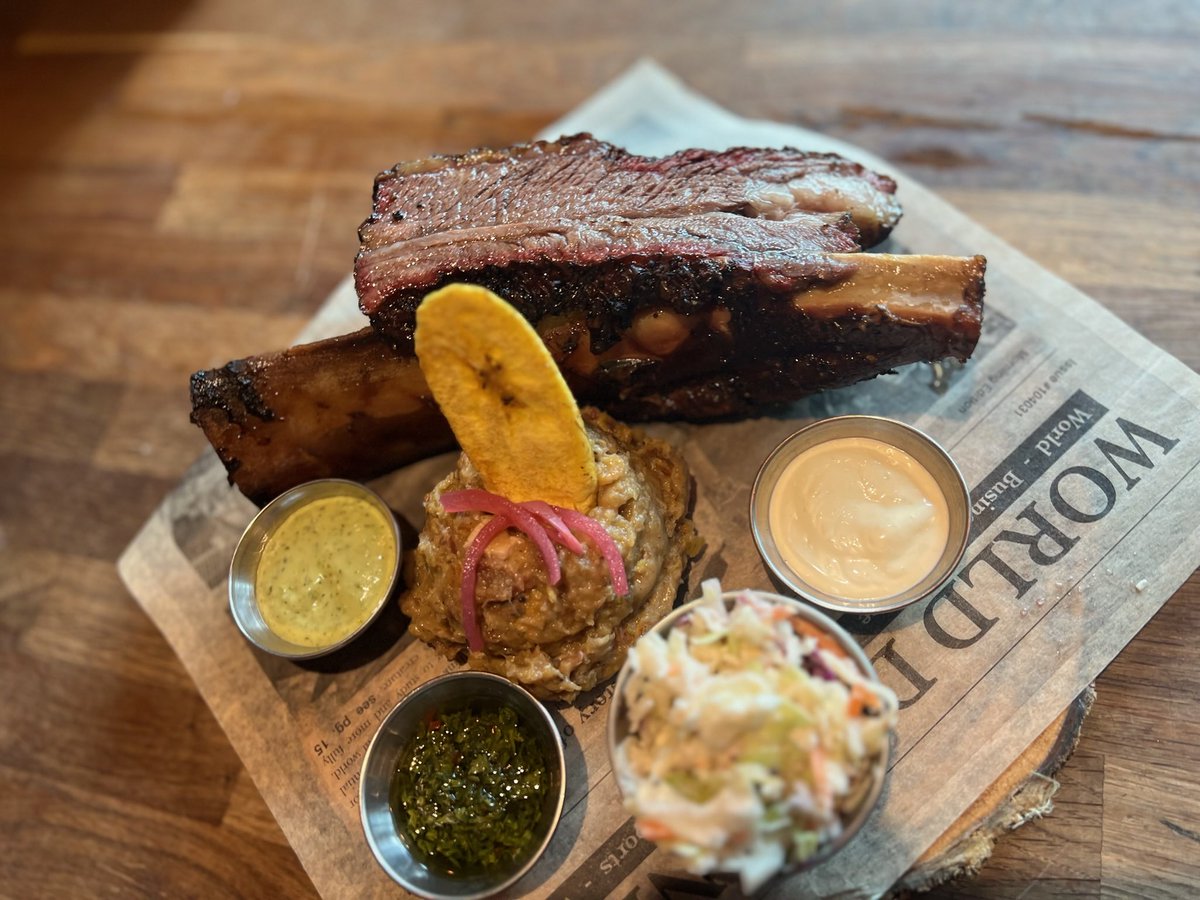 Dino Beef Ribs available today beginning at 3pm. We'll also have Brisket Burnt Ends, Pastrami, Baby Back Ribs and much more available. Pass by or make a reservation on our website or Resy.