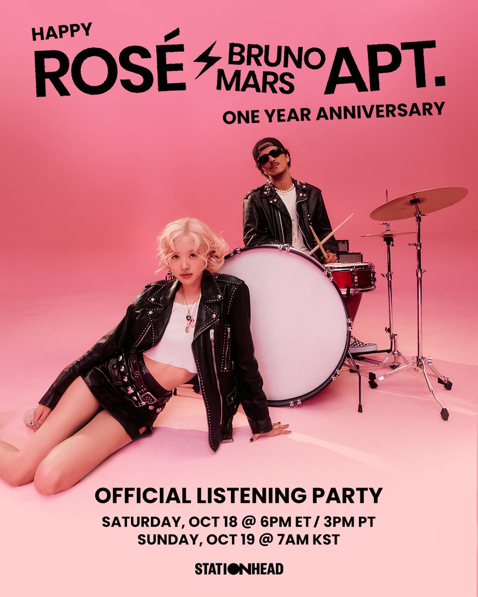 numberoneHQ's tweet image. 1 year of APT. ⚡️💗
join us at 6pm ET / 3pm PT / 7am KST for the official APT. one year celebration streaming party on @STATIONHEAD and don’t miss a special message from rosie herself
set your reminders and join here: rosesarerosie.lnk.to/APTparty
#ROSÉ_BRUNO_APT