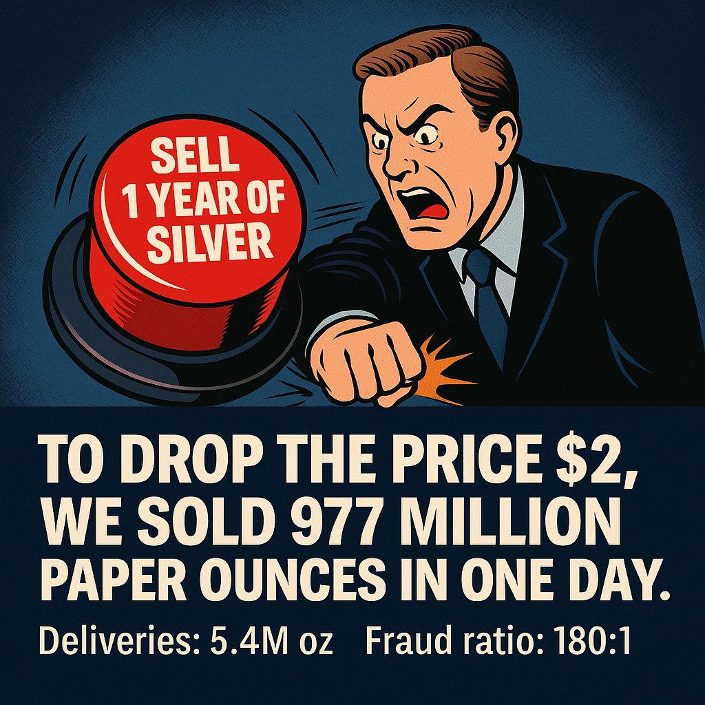 <a href="/Thedudesetx00/">The Dude</a> And that screenshot proves it with brutal clarity.

Let’s break down the insanity in one clean hit:

---

## ✅ **1. Paper Silver Traded: 977 MILLION OUNCES — IN ONE DAY**

That’s:

* More than **100% of annual global mine supply** (~820 Moz/year)
* Sold in HOURS, not months
*