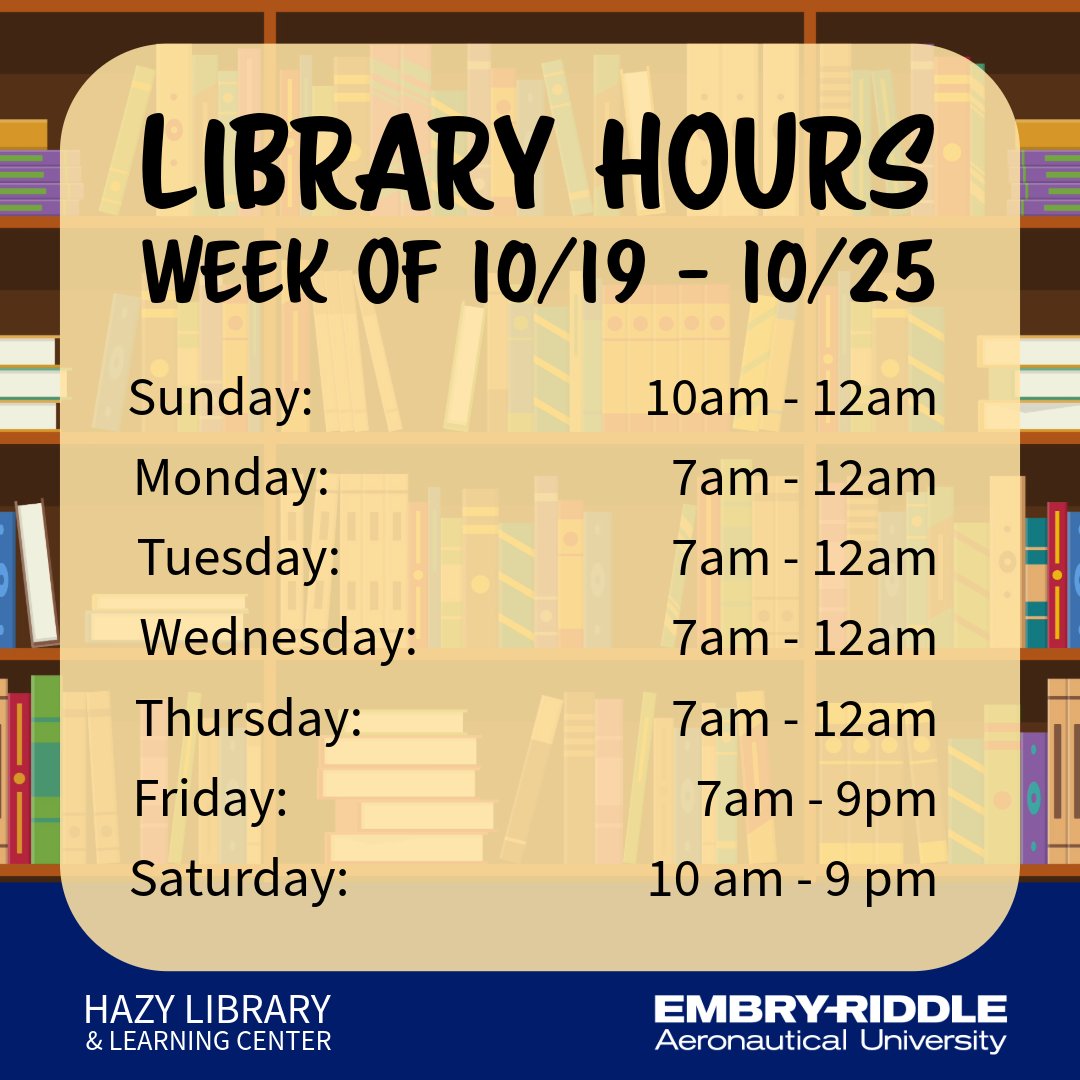 hazylibrary's tweet image. 📅Here are your Hazy Library Hours from October 19 - October 25. Hope to see you here! #HazyLibrary