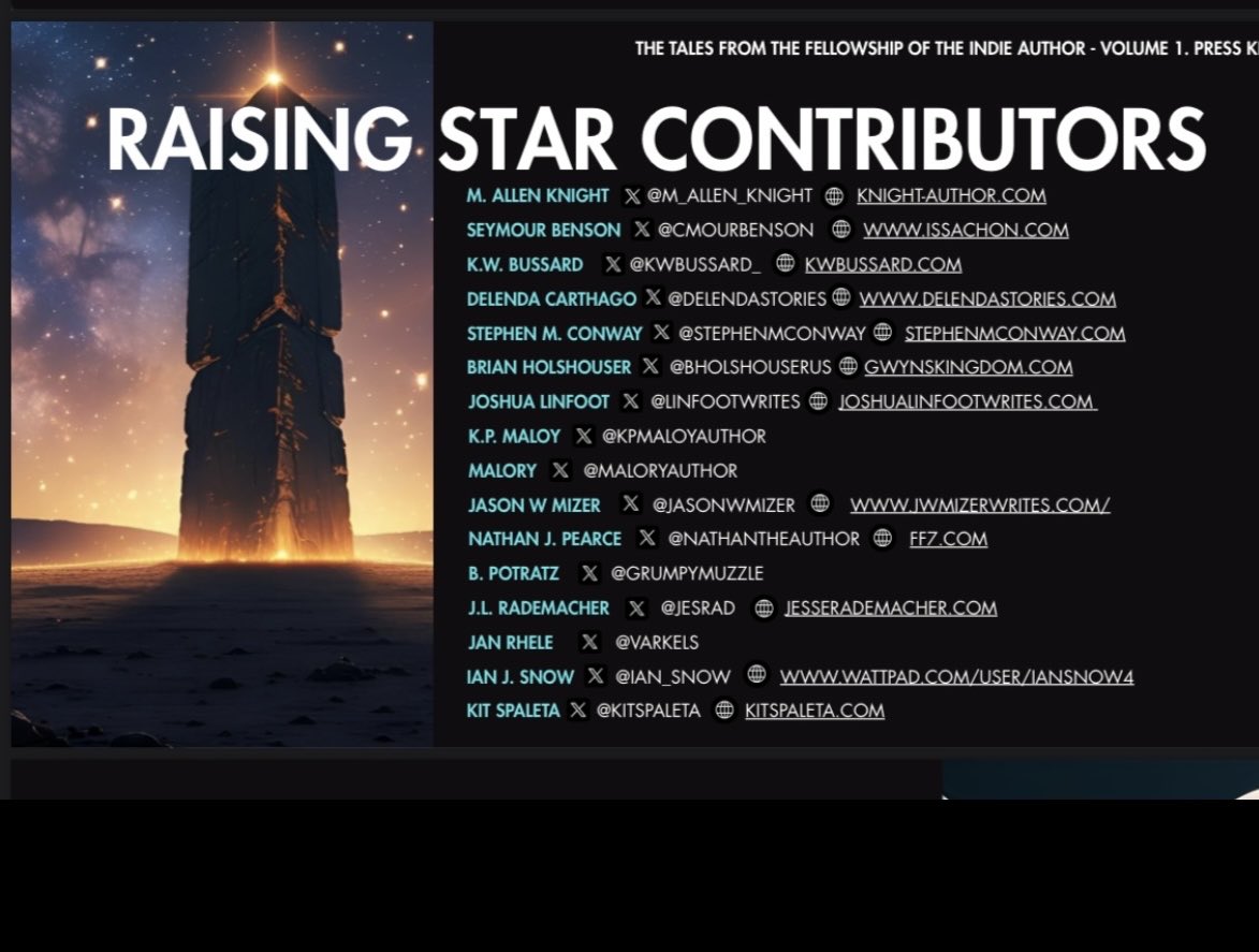 kpmaloyauthor's tweet image. Today I want to take advantage of your kindness and platform to promote this book.
I am super stoked to be included in this anthology with these fantastic members of the FOTIA🎉
Thank you Lee💫

a.co/d/4gQgBsJ