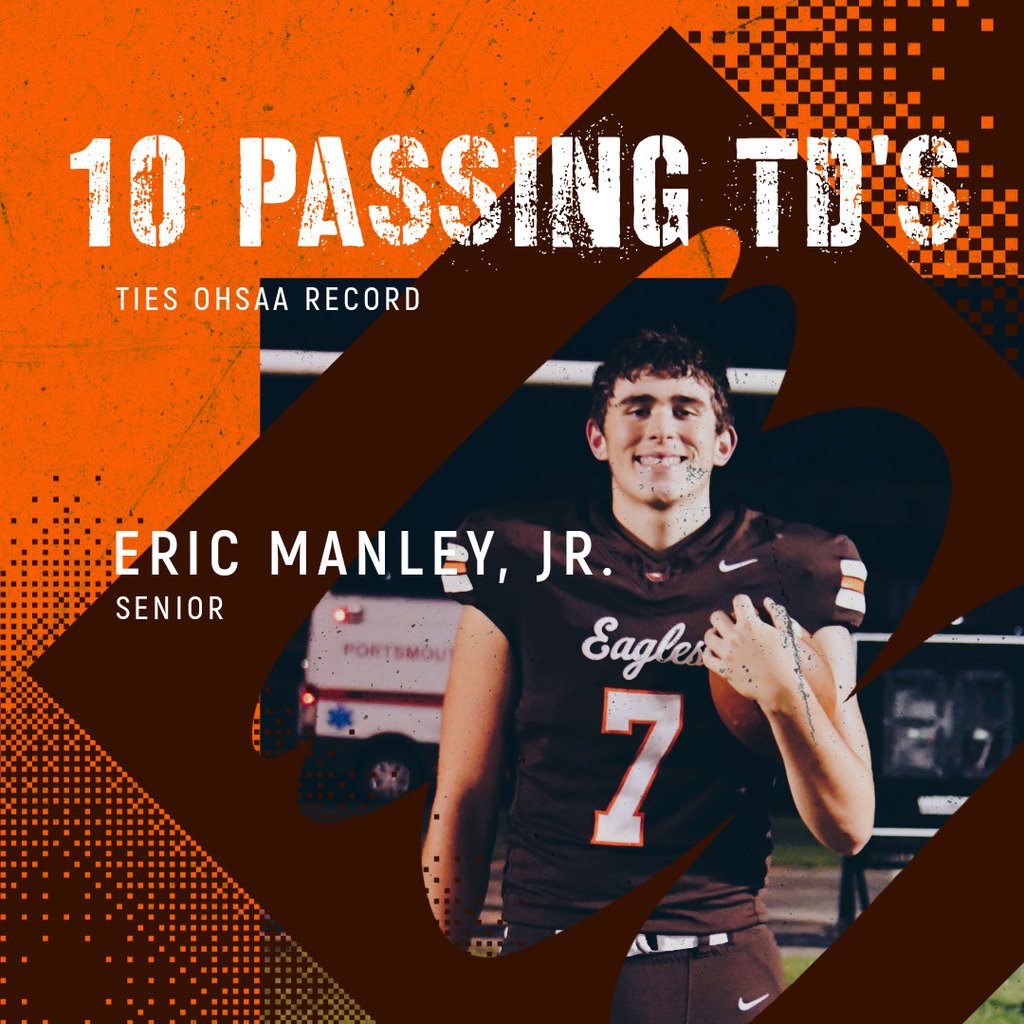 EasternLocalSD's tweet image. Congratulations to EHS senior, Eric Manley Jr., and EHS junior, Boston Webb, on an historic game last night! Eric tied the OHSAA record for touchdown passes in a game with 10 TD passes while Boston set a new OHSAA record with seven receiving TDs in the game!! #OnwardEagles