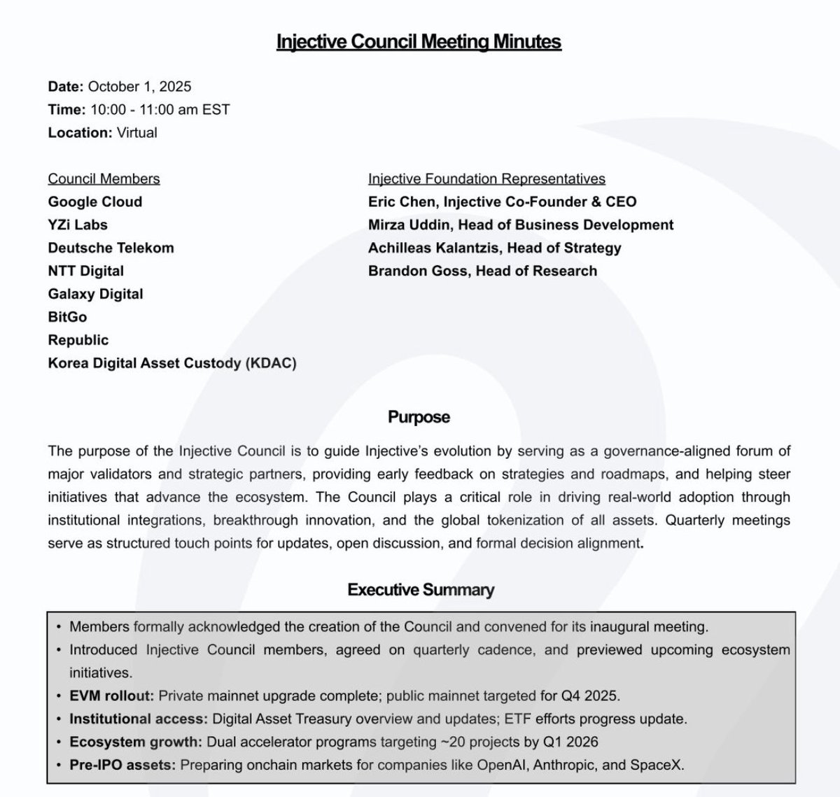 BrianneFrey's tweet image. $INJ is redefining finance in Q4 🥷

The Injective Council just dropped BIG plans:

&amp;gt; Native EVM public mainnet launching this quarter
&amp;gt; Institutional access: Digital Asset Treasury + INJ ETFs coming 
&amp;gt; 20 accelerator programs by Q1 2026
&amp;gt; Pre-IPO markets for giants like OpenAI &amp;amp;…