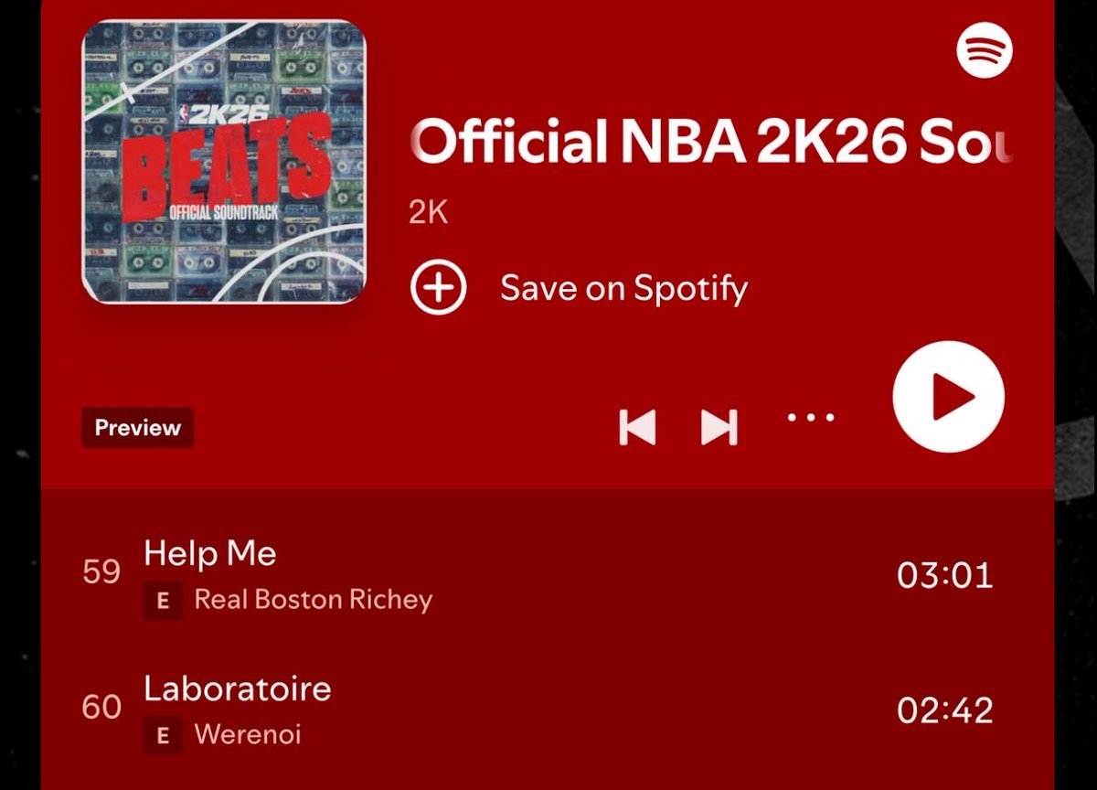 🔱TEAM WE RENOI🔱 (@we__renoi93) on Twitter photo 🚨 WERENOI est présent dans la soundtrack de "NBA 2K26" ! 🎮
En effet son titre "LABORATOIRE" extrait de son album "CARRÉ" est présent sur le jeu. 🏀 🚨 WERENOI est présent dans la soundtrack de "NBA 2K26" ! 🎮
En effet son titre "LABORATOIRE" extrait de son album "CARRÉ" est présent sur le jeu. 🏀